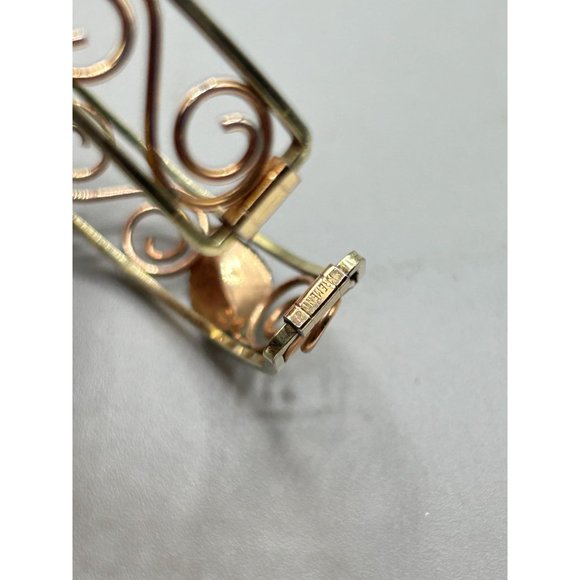 Vintage Signed KREMENTZ Art Deco Design Leaf Swirls Rolled Gold Cuff Bracelet - Picture 5 of 7